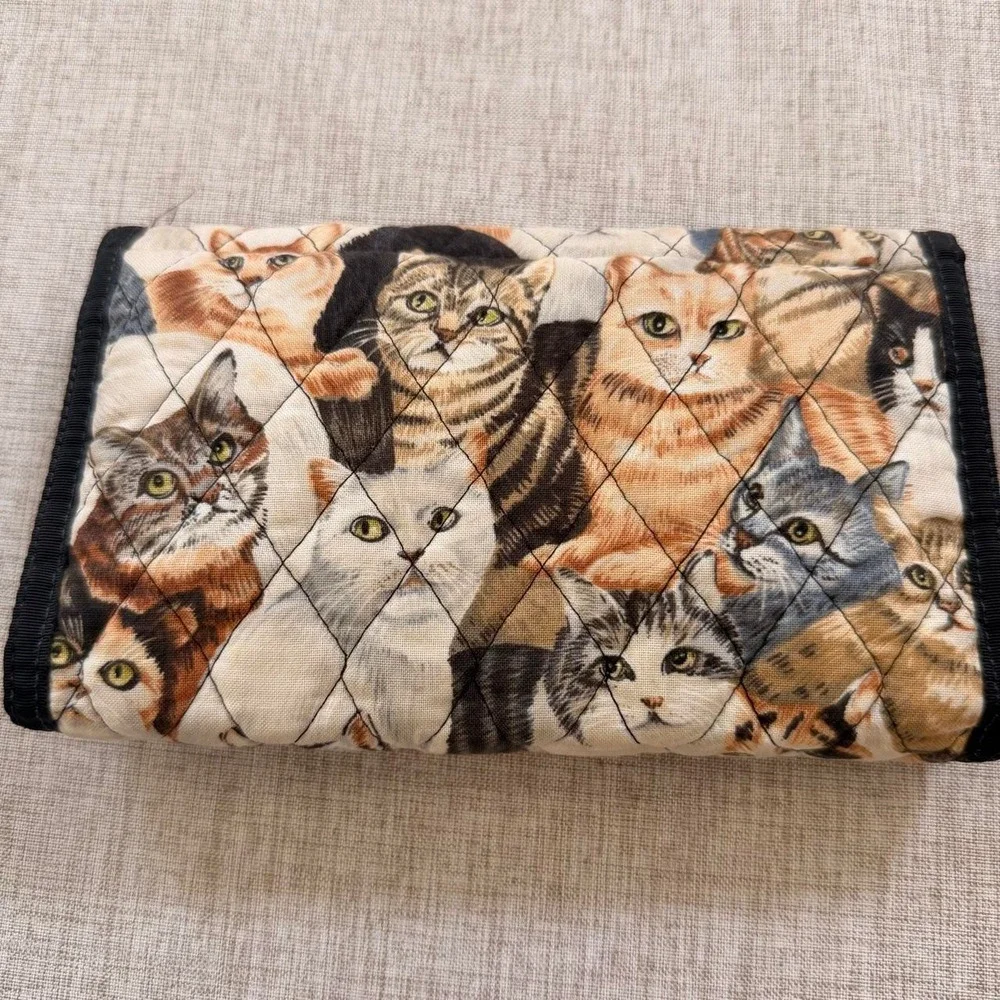Vintage Cat quilted novelty wallet organizer pen holder multiple pouch pockets